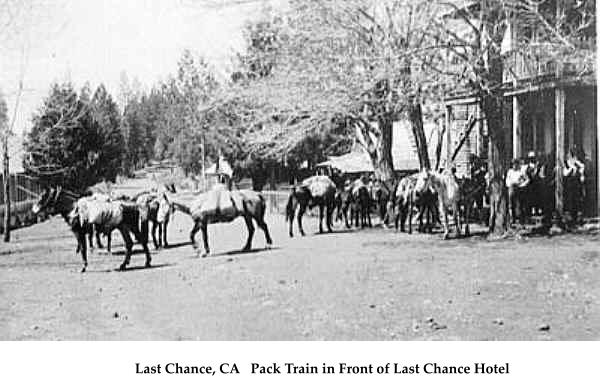 Last Chance, CA   Pack Train in Front of Last Chance Hotel